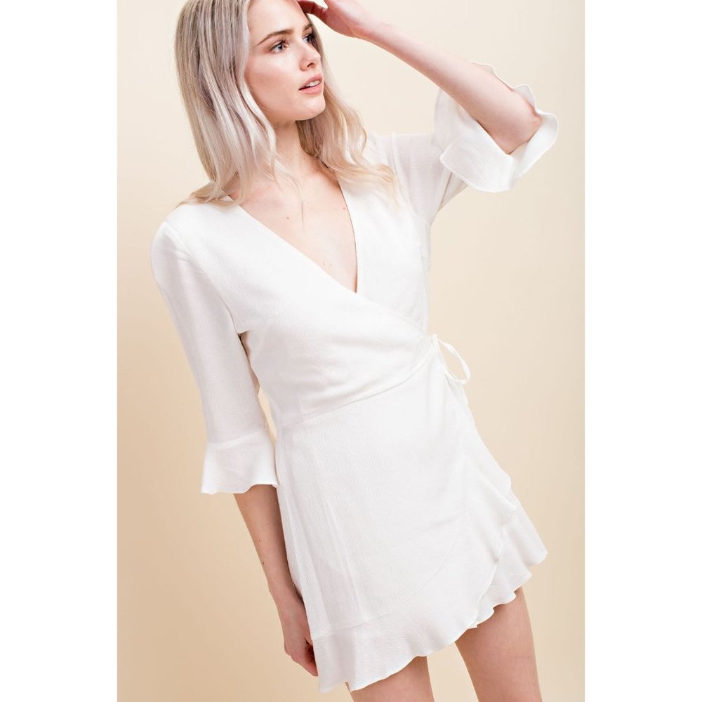 Honey Punch Ruffle Wrap Romper, White - Picture 3 of 4